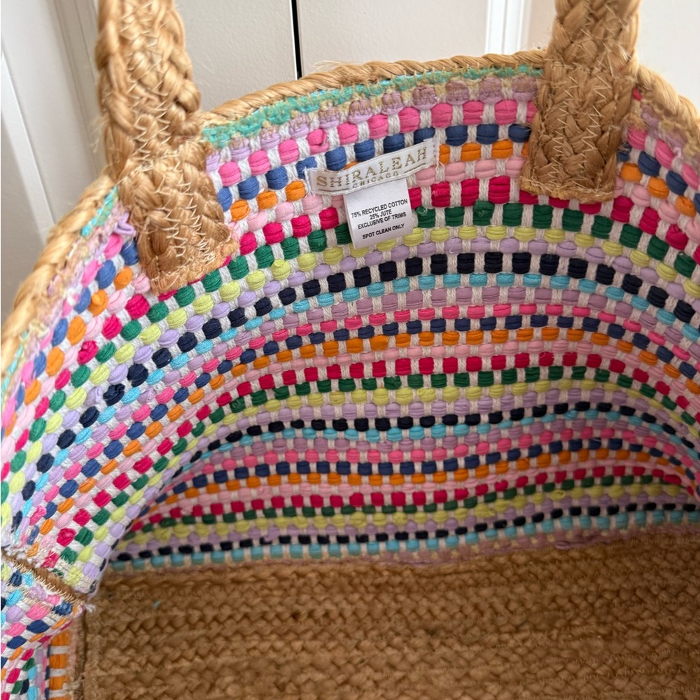 Shiraleah Multicolor Striped Woven Tote - Pink, Blue, Green, Yellow - Picture 4 of 6